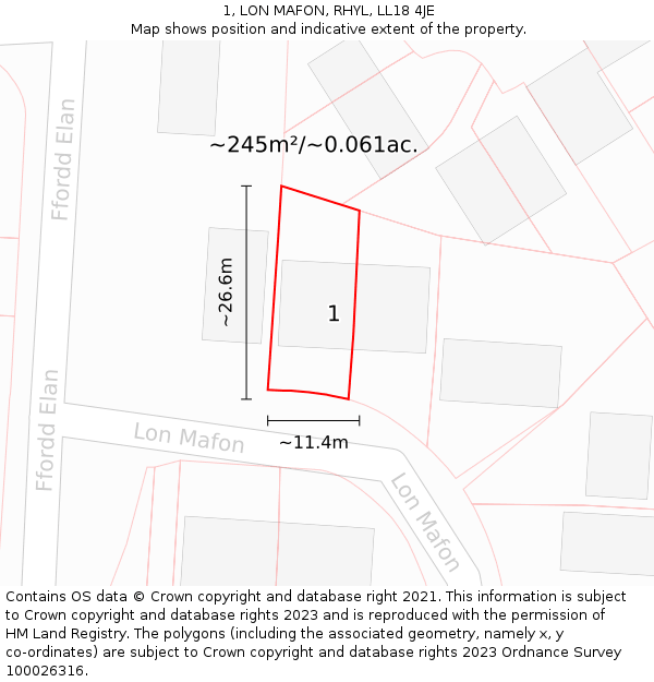 1, LON MAFON, RHYL, LL18 4JE: Plot and title map