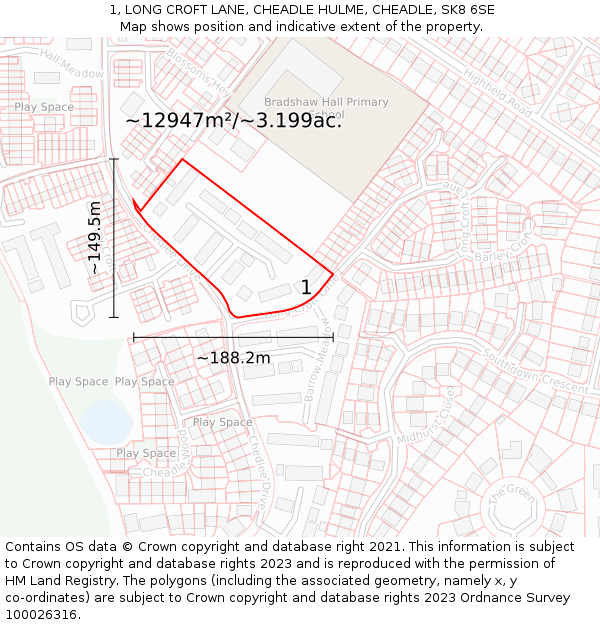 1, LONG CROFT LANE, CHEADLE HULME, CHEADLE, SK8 6SE: Plot and title map