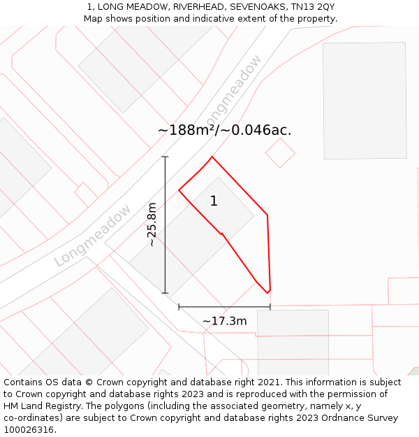 1, LONG MEADOW, RIVERHEAD, SEVENOAKS, TN13 2QY: Plot and title map