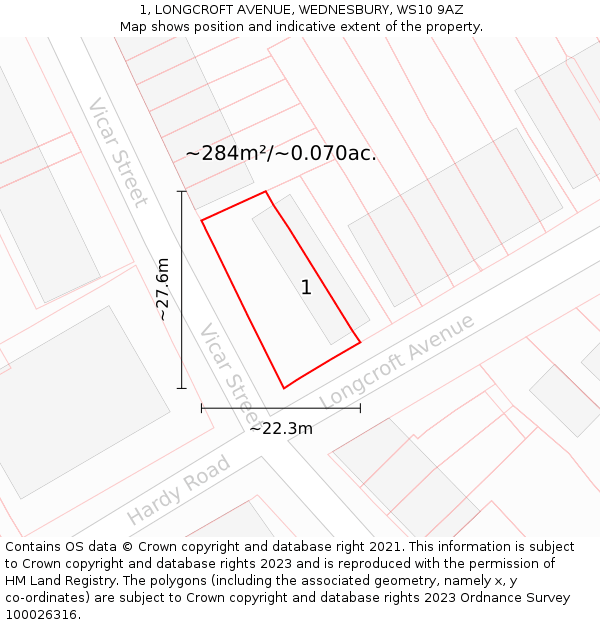 1, LONGCROFT AVENUE, WEDNESBURY, WS10 9AZ: Plot and title map