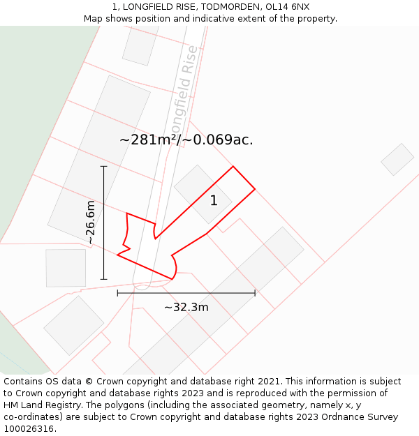 1, LONGFIELD RISE, TODMORDEN, OL14 6NX: Plot and title map