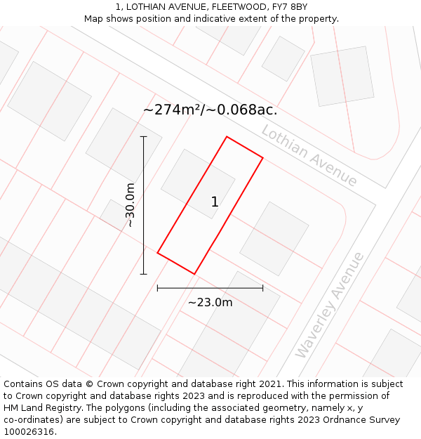 1, LOTHIAN AVENUE, FLEETWOOD, FY7 8BY: Plot and title map