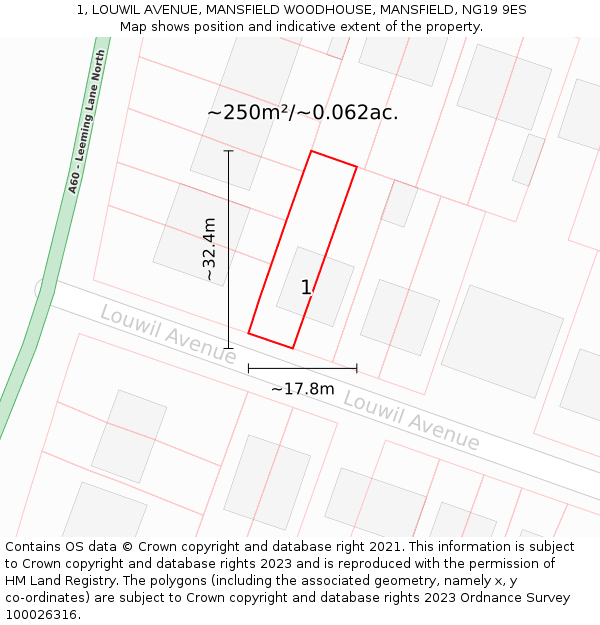 1, LOUWIL AVENUE, MANSFIELD WOODHOUSE, MANSFIELD, NG19 9ES: Plot and title map