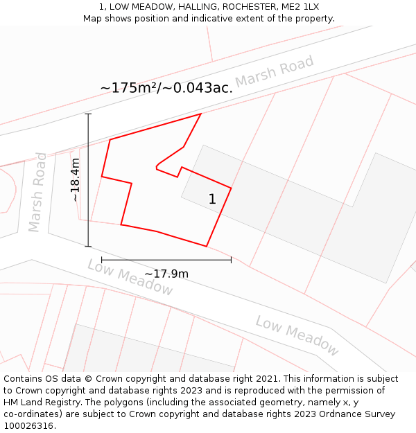 1, LOW MEADOW, HALLING, ROCHESTER, ME2 1LX: Plot and title map