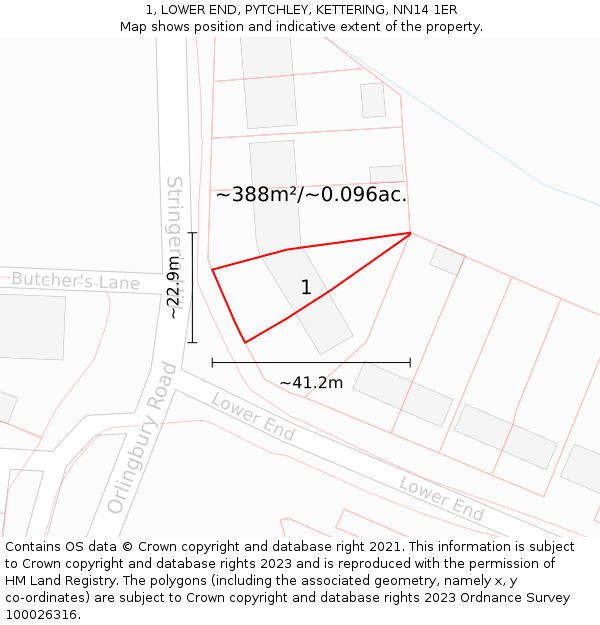 1, LOWER END, PYTCHLEY, KETTERING, NN14 1ER: Plot and title map