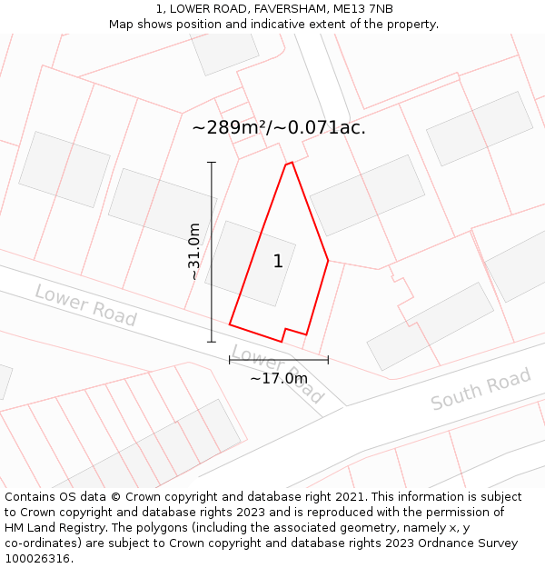 1, LOWER ROAD, FAVERSHAM, ME13 7NB: Plot and title map