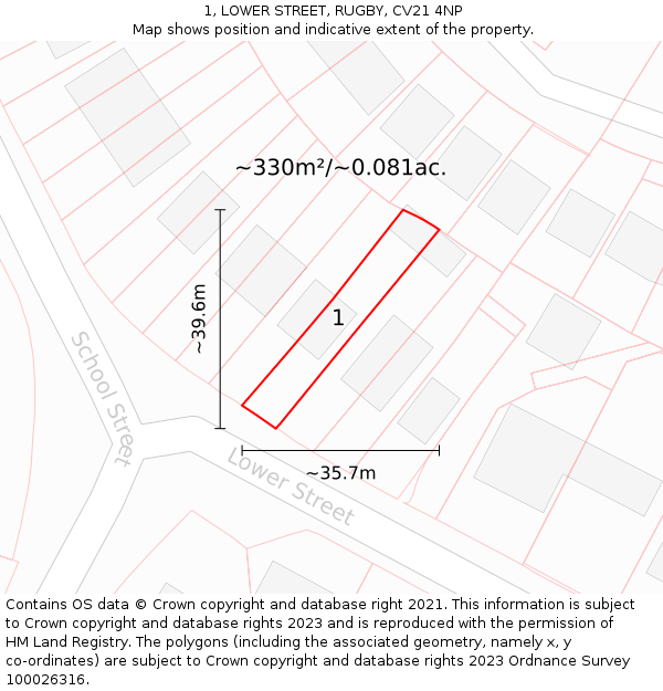 1, LOWER STREET, RUGBY, CV21 4NP: Plot and title map