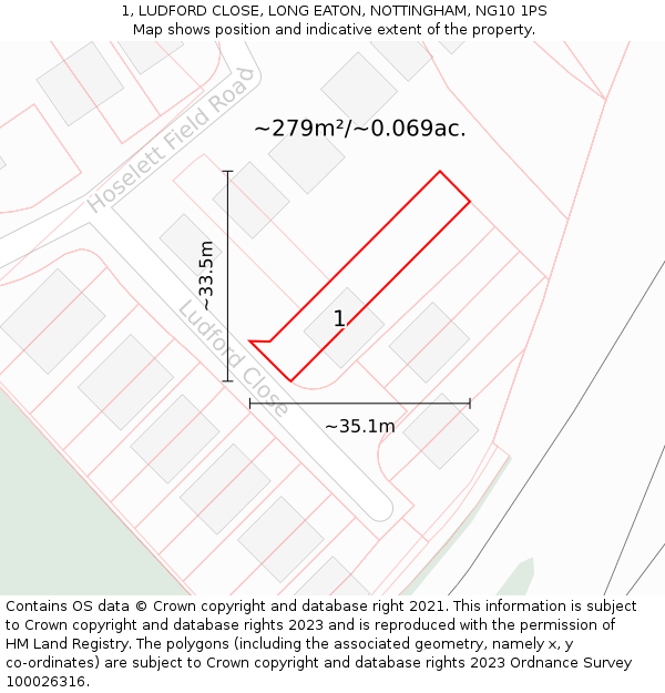 1, LUDFORD CLOSE, LONG EATON, NOTTINGHAM, NG10 1PS: Plot and title map