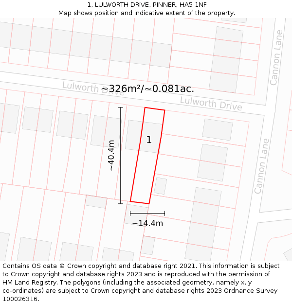 1, LULWORTH DRIVE, PINNER, HA5 1NF: Plot and title map