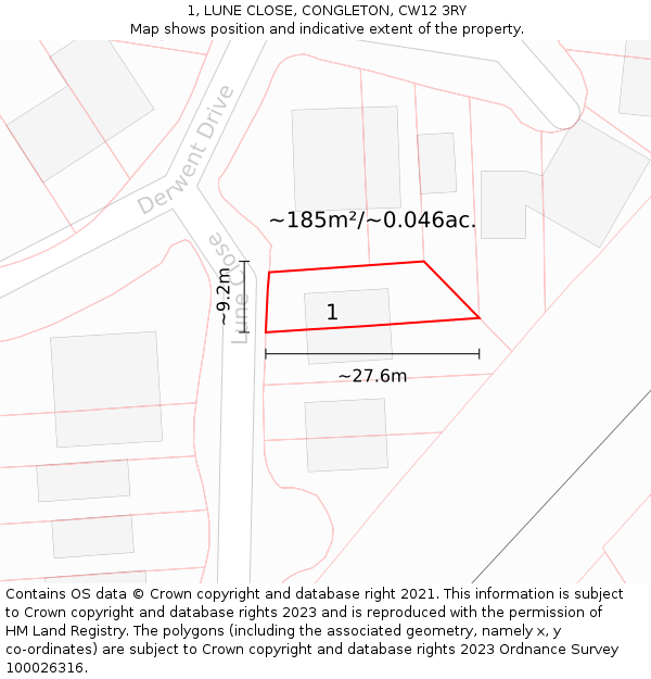 1, LUNE CLOSE, CONGLETON, CW12 3RY: Plot and title map