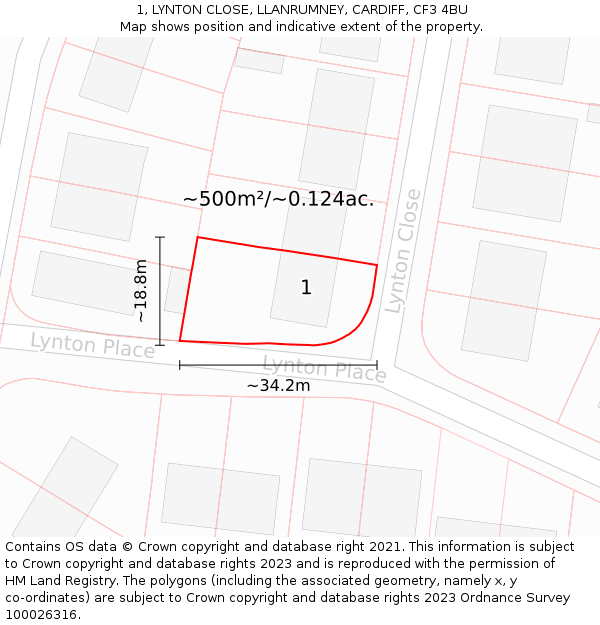 1, LYNTON CLOSE, LLANRUMNEY, CARDIFF, CF3 4BU: Plot and title map