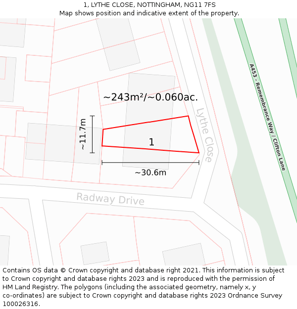 1, LYTHE CLOSE, NOTTINGHAM, NG11 7FS: Plot and title map