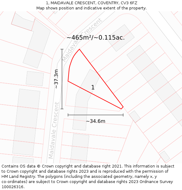 1, MAIDAVALE CRESCENT, COVENTRY, CV3 6FZ: Plot and title map