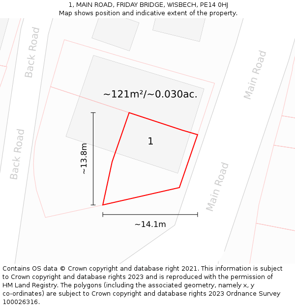 1, MAIN ROAD, FRIDAY BRIDGE, WISBECH, PE14 0HJ: Plot and title map