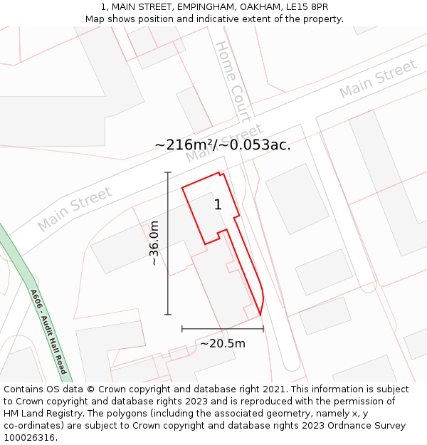 1, MAIN STREET, EMPINGHAM, OAKHAM, LE15 8PR: Plot and title map