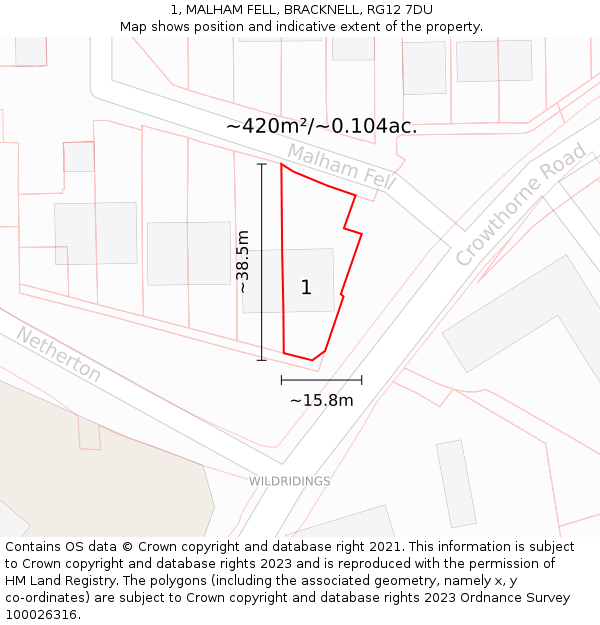 1, MALHAM FELL, BRACKNELL, RG12 7DU: Plot and title map