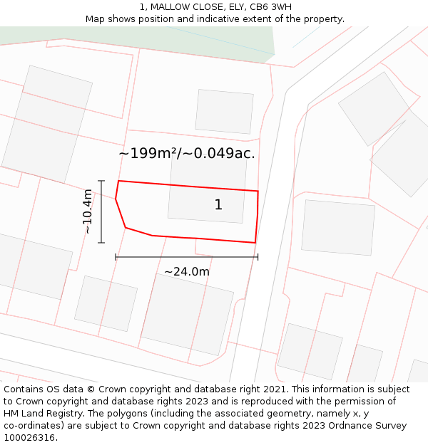 1, MALLOW CLOSE, ELY, CB6 3WH: Plot and title map