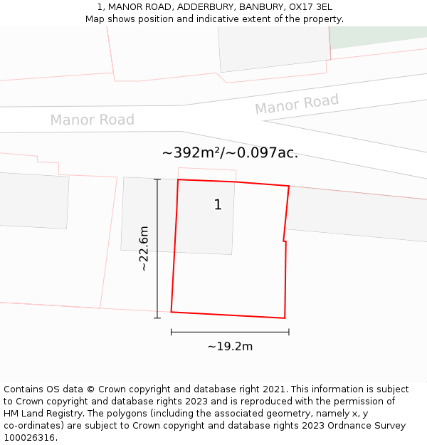 1, MANOR ROAD, ADDERBURY, BANBURY, OX17 3EL: Plot and title map