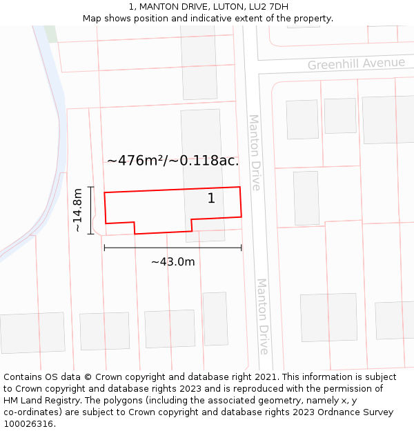 1, MANTON DRIVE, LUTON, LU2 7DH: Plot and title map