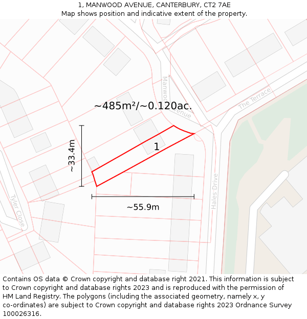 1, MANWOOD AVENUE, CANTERBURY, CT2 7AE: Plot and title map