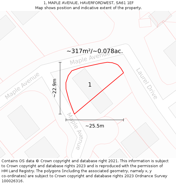 1, MAPLE AVENUE, HAVERFORDWEST, SA61 1EF: Plot and title map