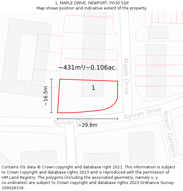 1, MAPLE DRIVE, NEWPORT, PO30 5QP: Plot and title map