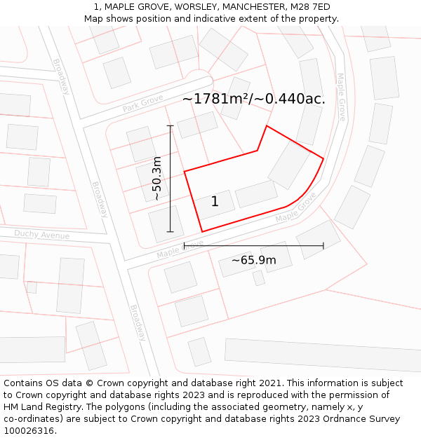 1, MAPLE GROVE, WORSLEY, MANCHESTER, M28 7ED: Plot and title map