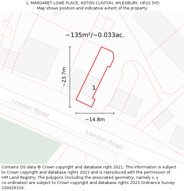 1, MARGARET LOWE PLACE, ASTON CLINTON, AYLESBURY, HP22 5YD: Plot and title map