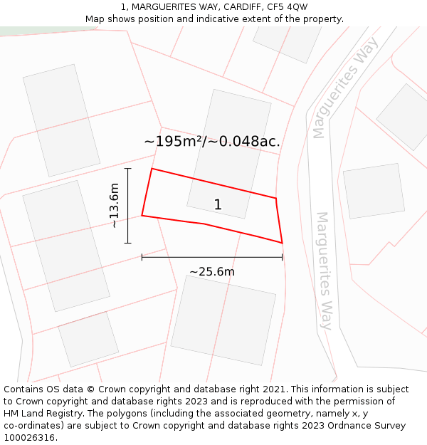 1, MARGUERITES WAY, CARDIFF, CF5 4QW: Plot and title map