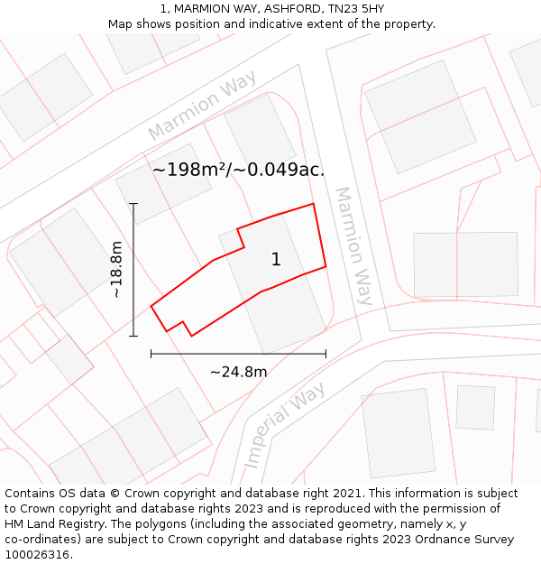 1, MARMION WAY, ASHFORD, TN23 5HY: Plot and title map