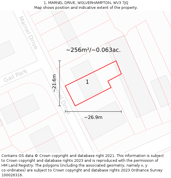 1, MARNEL DRIVE, WOLVERHAMPTON, WV3 7JQ: Plot and title map