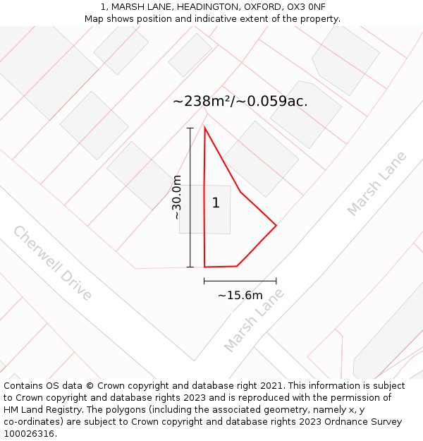 1, MARSH LANE, HEADINGTON, OXFORD, OX3 0NF: Plot and title map