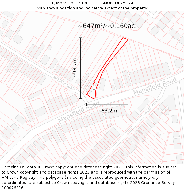 1, MARSHALL STREET, HEANOR, DE75 7AT: Plot and title map