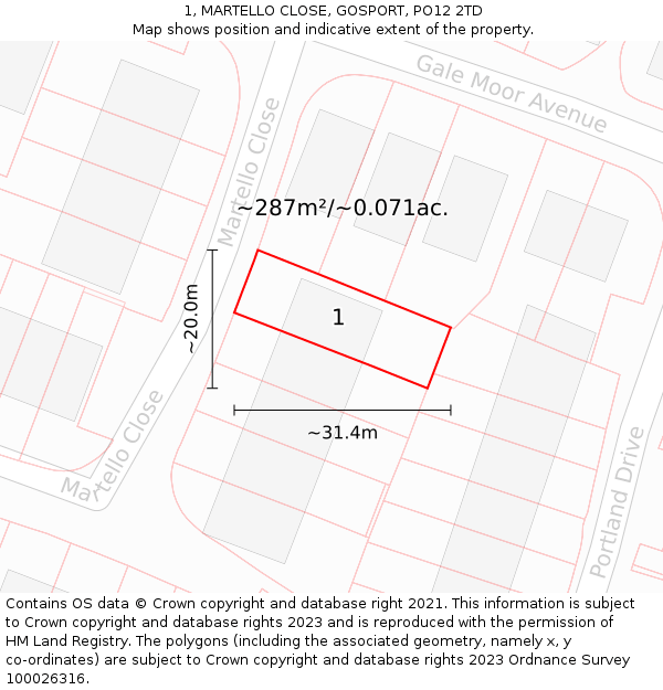 1, MARTELLO CLOSE, GOSPORT, PO12 2TD: Plot and title map