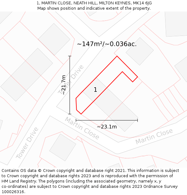 1, MARTIN CLOSE, NEATH HILL, MILTON KEYNES, MK14 6JG: Plot and title map