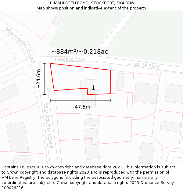 1, MAULDETH ROAD, STOCKPORT, SK4 3NW: Plot and title map