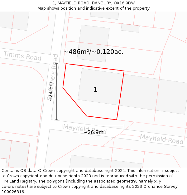 1, MAYFIELD ROAD, BANBURY, OX16 9DW: Plot and title map