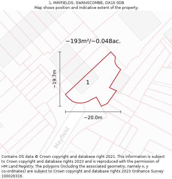 1, MAYFIELDS, SWANSCOMBE, DA10 0DB: Plot and title map