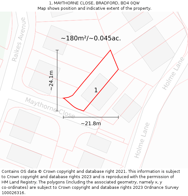 1, MAYTHORNE CLOSE, BRADFORD, BD4 0QW: Plot and title map