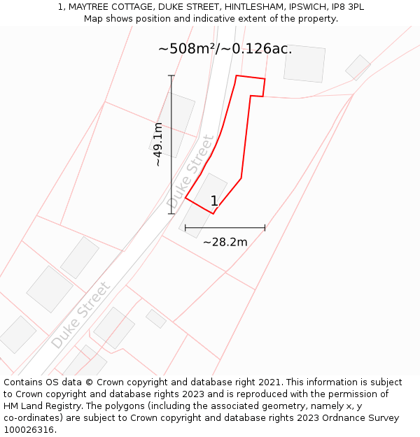 1, MAYTREE COTTAGE, DUKE STREET, HINTLESHAM, IPSWICH, IP8 3PL: Plot and title map