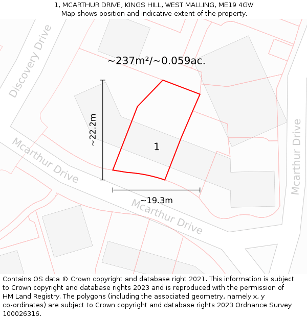 1, MCARTHUR DRIVE, KINGS HILL, WEST MALLING, ME19 4GW: Plot and title map