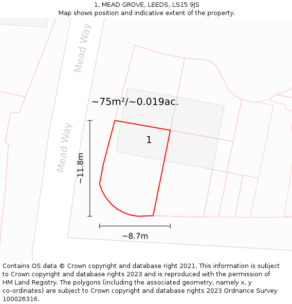 1, MEAD GROVE, LEEDS, LS15 9JS: Plot and title map