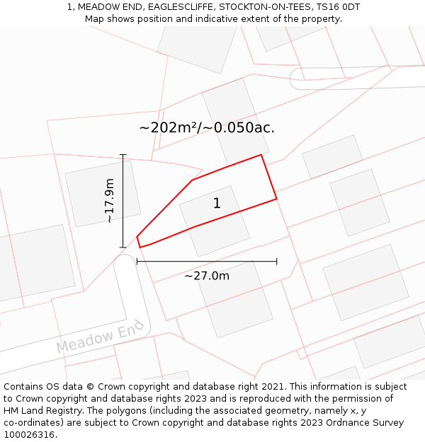 1, MEADOW END, EAGLESCLIFFE, STOCKTON-ON-TEES, TS16 0DT: Plot and title map