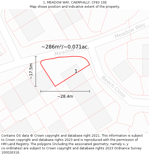 1, MEADOW WAY, CAERPHILLY, CF83 1SE: Plot and title map