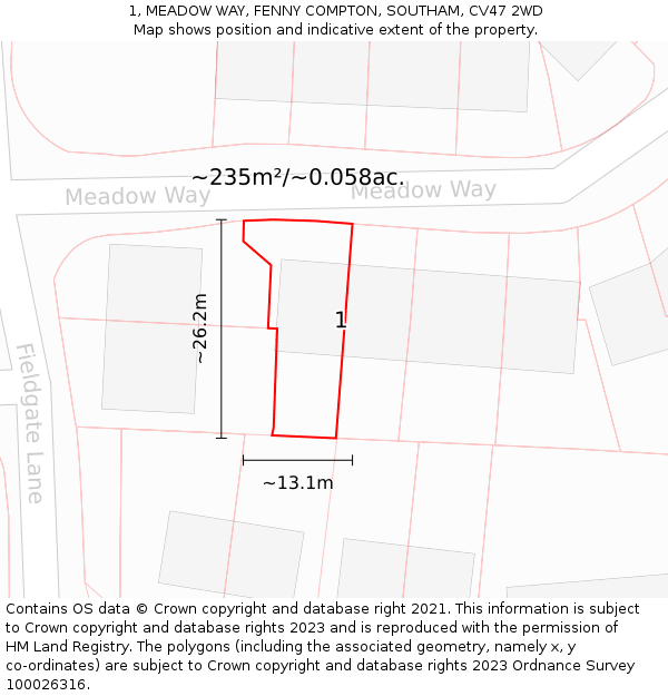 1, MEADOW WAY, FENNY COMPTON, SOUTHAM, CV47 2WD: Plot and title map