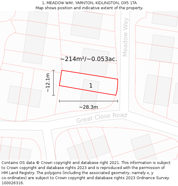 1, MEADOW WAY, YARNTON, KIDLINGTON, OX5 1TA: Plot and title map