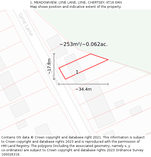 1, MEADOWVIEW, LYNE LANE, LYNE, CHERTSEY, KT16 0AN: Plot and title map