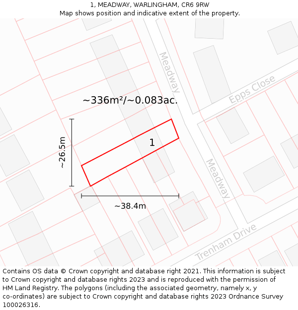 1, MEADWAY, WARLINGHAM, CR6 9RW: Plot and title map