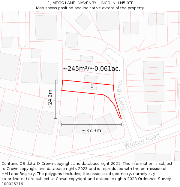 1, MEGS LANE, NAVENBY, LINCOLN, LN5 0TE: Plot and title map