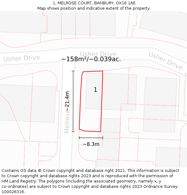 1, MELROSE COURT, BANBURY, OX16 1AE: Plot and title map